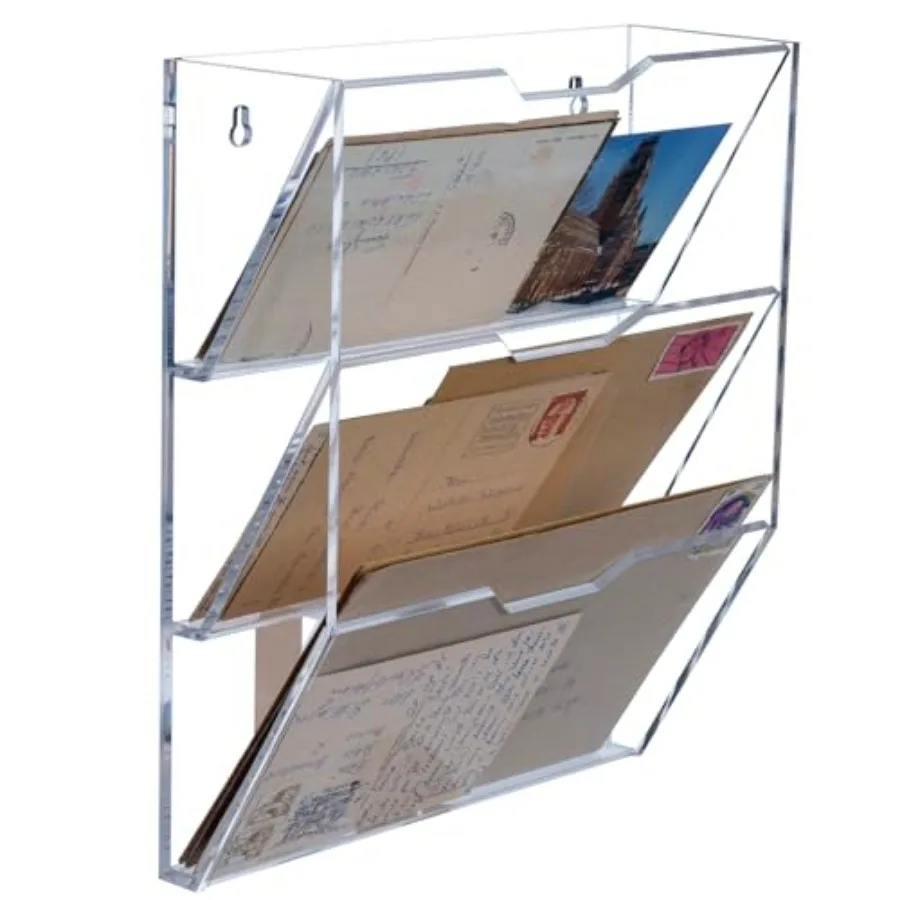 3 Tier Acrylic Mail Sorter Wall Mounted Letter Holder for Home Entryway or Office Document Organizer Rack