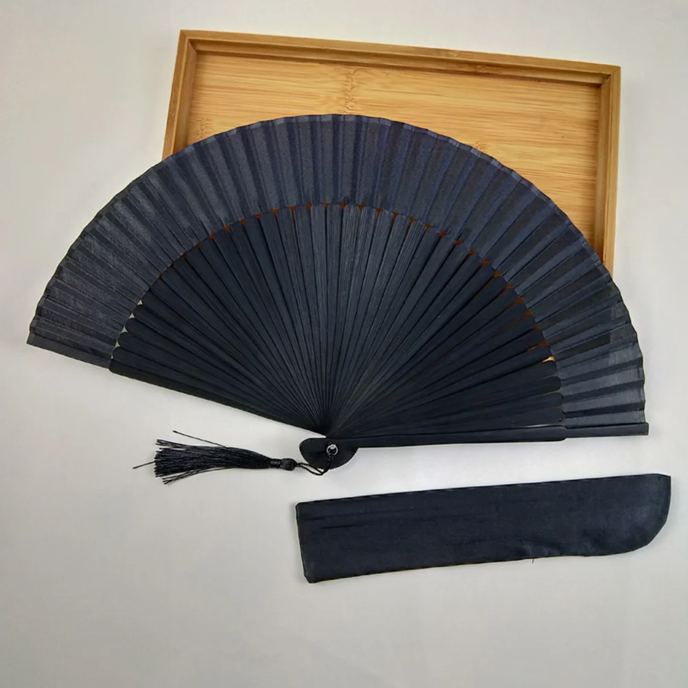 Männer schwarz faltbarer Ventilator Handheld Stoff ventilator chinesischer faltbarer Ventilator orientalischer Falt ventilator (1)