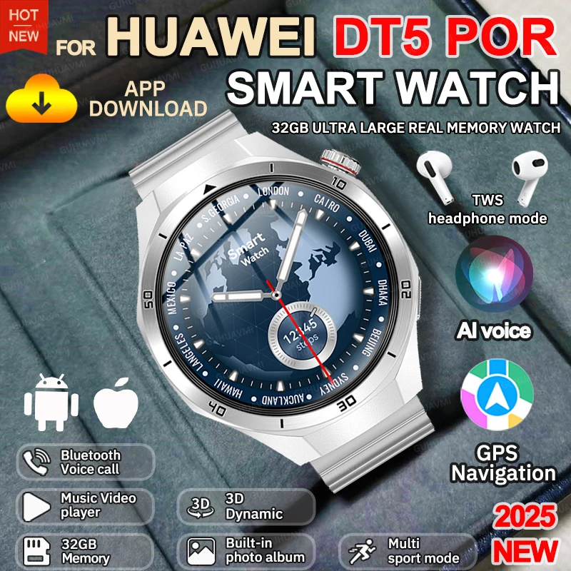 

Fashion High-End NEW 32GB Big Memory Men SmartWatch APP Download 3D Menu GPS Navigation TWS Video Play HD Call Watch For HUAWEI