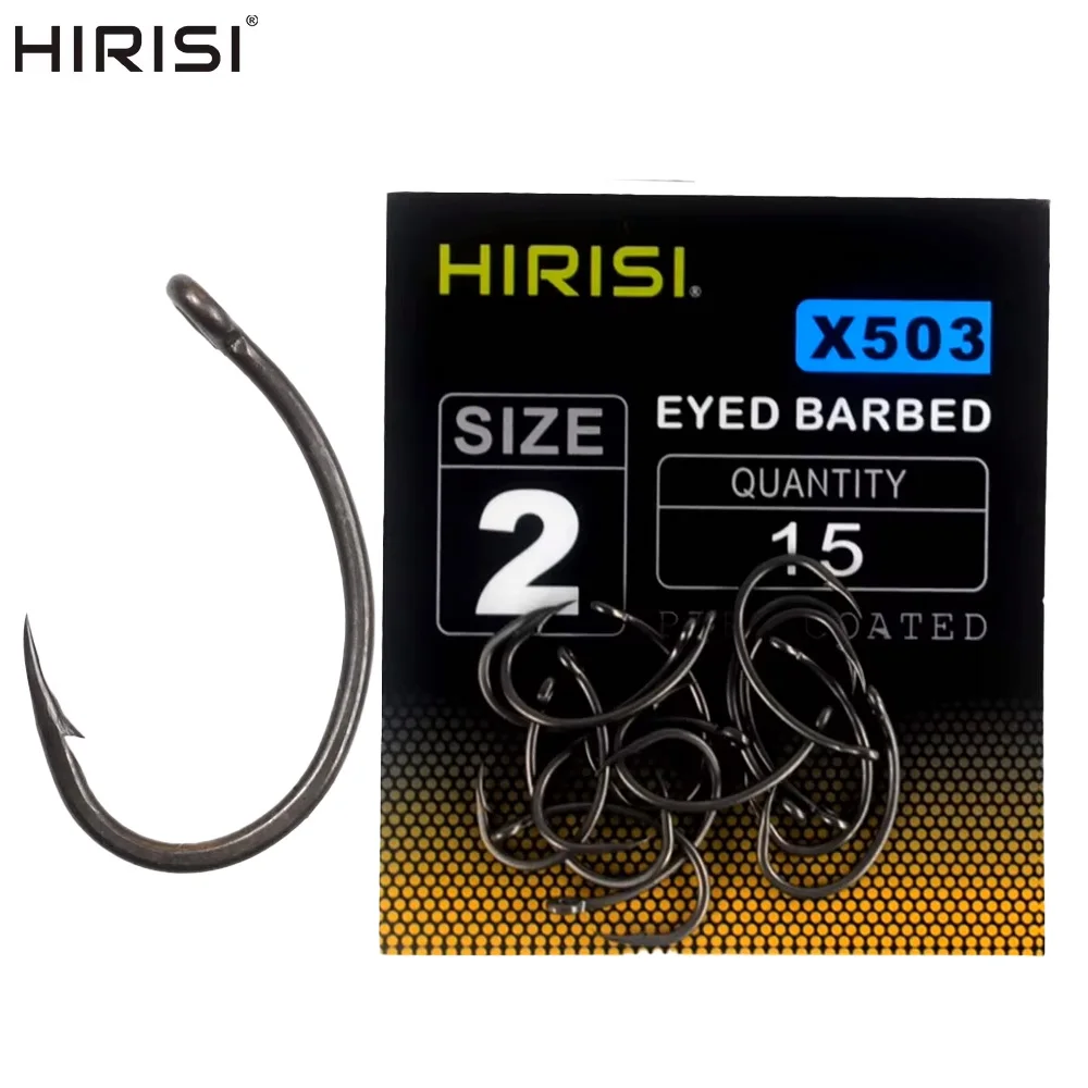 

15pcs PTFE Coated High Carbon Stainless Steel Barbed Fish Hook With Eye X503 Fishing Accessories