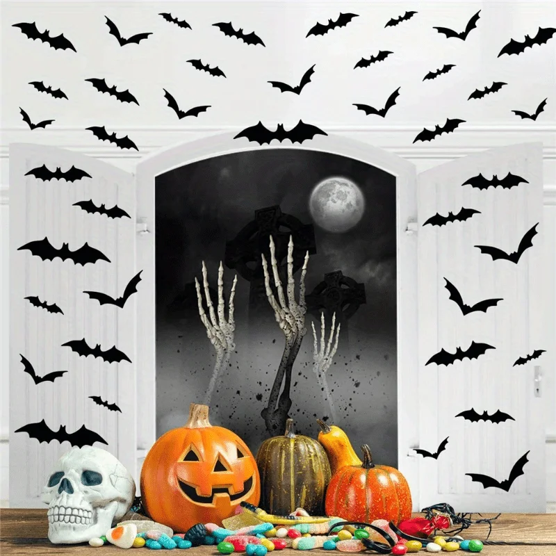 Halloween Fledermaus Dekorationen, 3D PVC Fledermaus an der Wand, Schwarze Wandaufkleber, Gruselige Party-Accessoires, DIY Dekoration Heimdekoration abnehmbare Sticker Horror Atmosphäre Festartikel Raumverzierung – Detail 5