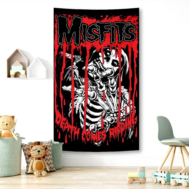 Punk Art Tapestry Misfits Rock Band Wall Hanging Decor Music Tapestries Bohemian Canvas Aesthetic Home Decorative # 0@