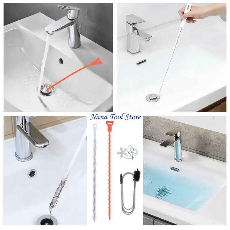 31GJ Pack of 5/set Drain Cleaner Tool 118 Inch Spirals 61 Inch Brush 19.7 Inch Snake for Home Plumbing Effective Clog Removal