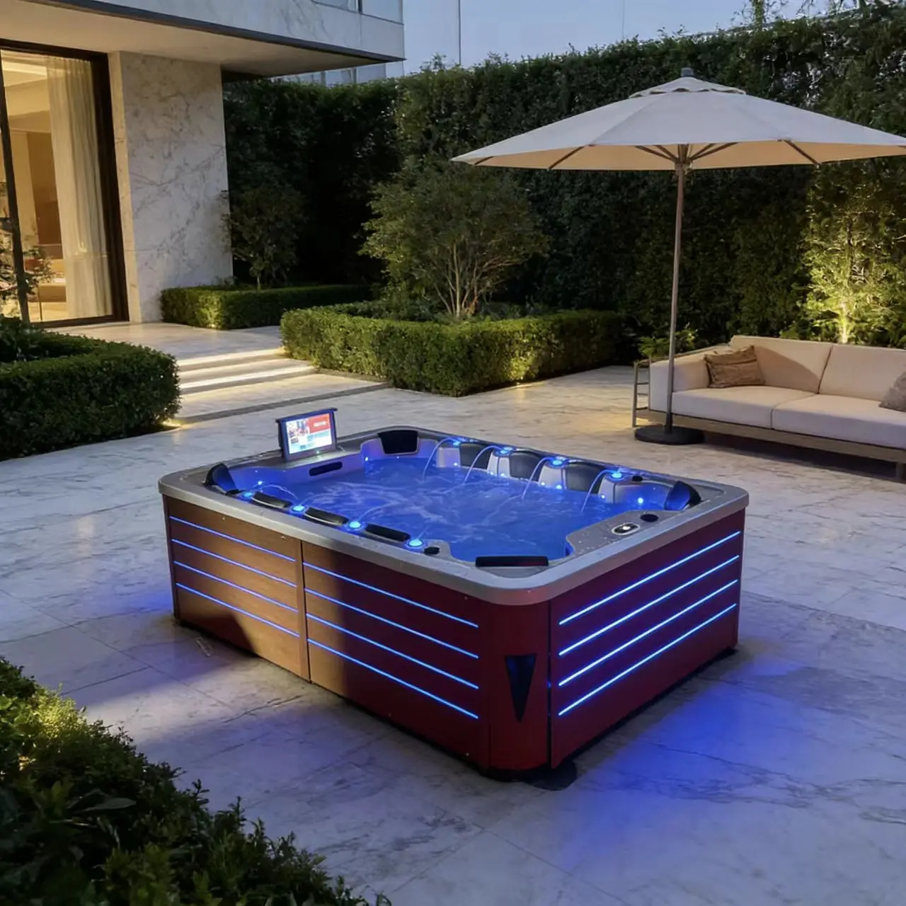 Hot Tub,5‑10 Persons Whirlpool Massage with LED Lights,Spa,Jacuzzi Tub,Outdoor Backyard Garden Hydrotherapy Bath