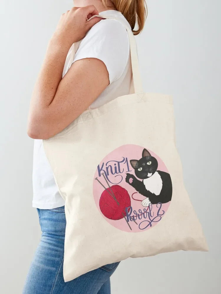 Knit 1 Purrrl 2 cat lover knitter knitting design Tote Bag Shopper bag hand bags tote bag canvas personalized tote