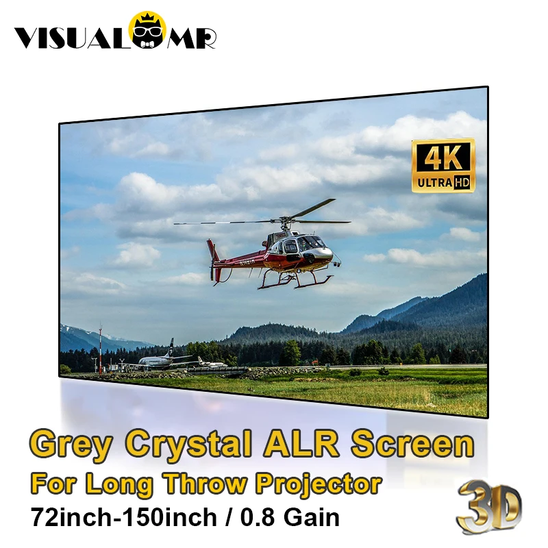 Fixed Frame Grey Crystal 150inch ALR Projector Screen Ambient Light Rejecting 1CM Ultra Narrow Bezel 4K 8K 3D Normal Projection