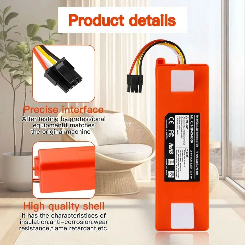 

Aleaivy 6500mAh BRR-2P4S-5200S Robotic Vacuum Cleaner Replacement Battery For Xiaomi Roborock S55 S60 S65 S50 S51 S5 MAX S6