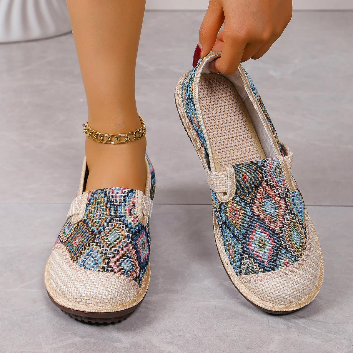 Women's Ethnic Style Linen Woven Slip-On Shoes, Breathable Casual Mules, Comfortable Flat Loafers for Daily Wear, Free Shipping image 4