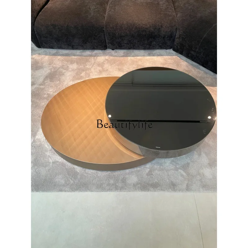 *Creative rotatable coffee table Italian minimalist modern simple stainless steel oval tea table