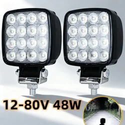 2Pcs LED Work Light 12V - 80V 48W Headlights For Loader Tractor Excavator Light Lighting Off Road 4x4 Auxiliary Lamp