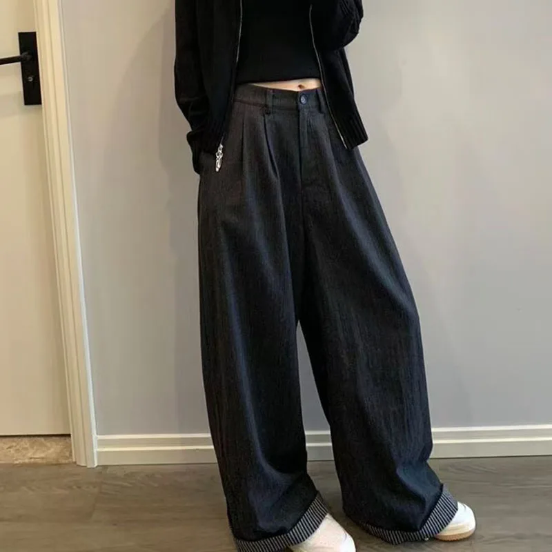 Y2K High Waist Wide Leg Pants for Women Fall Winter Streetwear Oversized Patchwork Trousers Korean Casual Straight Pants S-3Xl