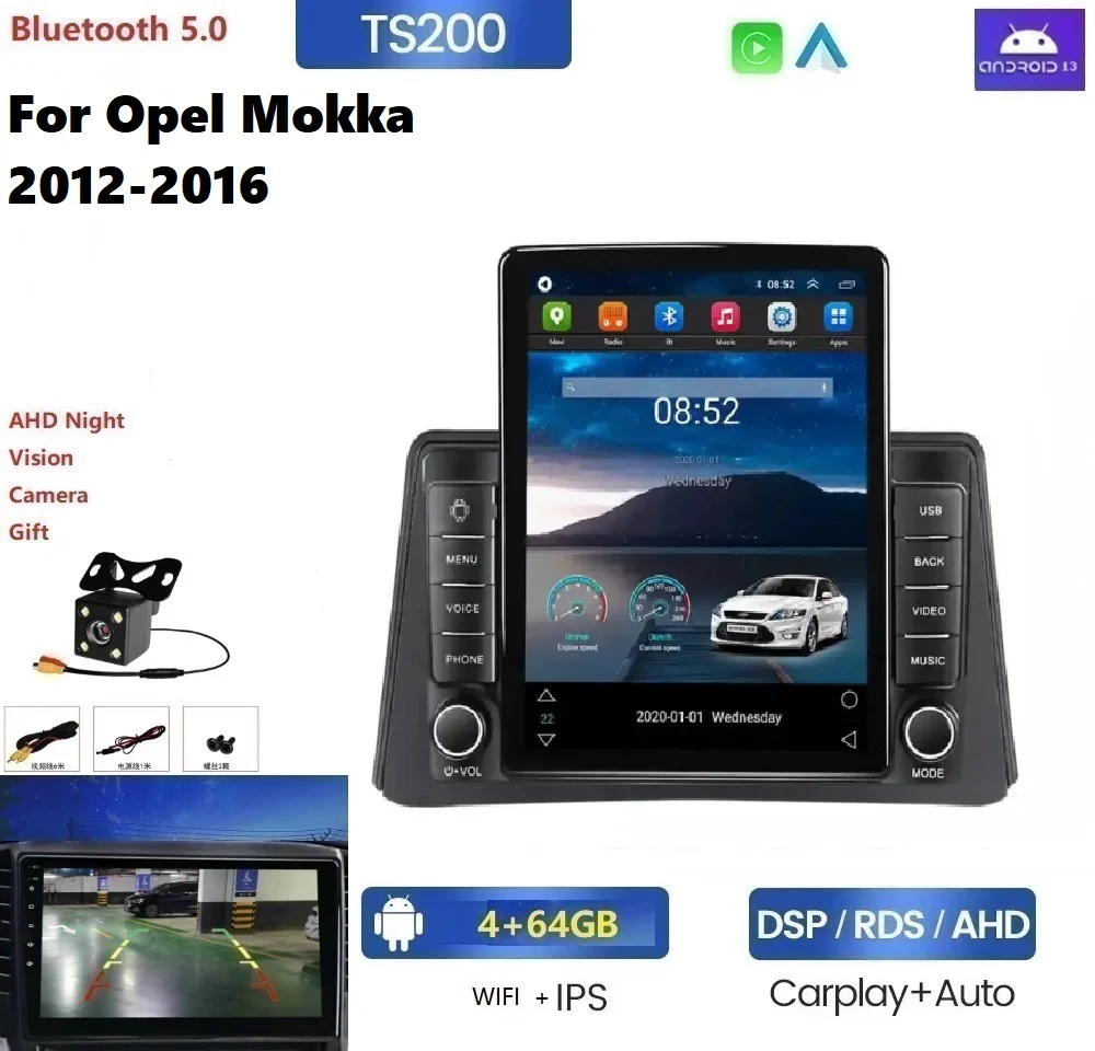 2DIN Tesla Screen Car Video For Opel Mokka 2012-2016 8+128G GPS Voice Control split screen Multi-language radio android