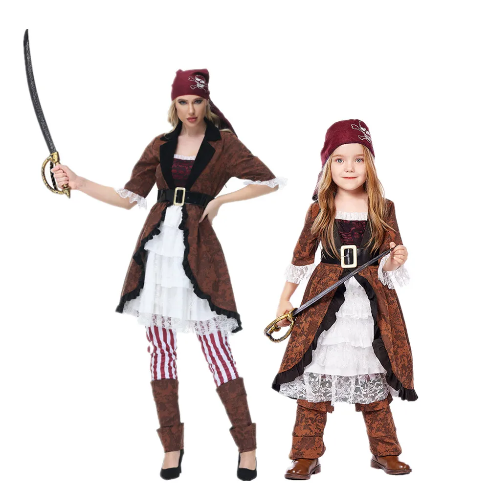 

Halloween Parent-child Medoeval Caribbean Pirate Vampire Fancy Dress Masquerade Gothic Captain Jack Sparrow Cosplay Costume