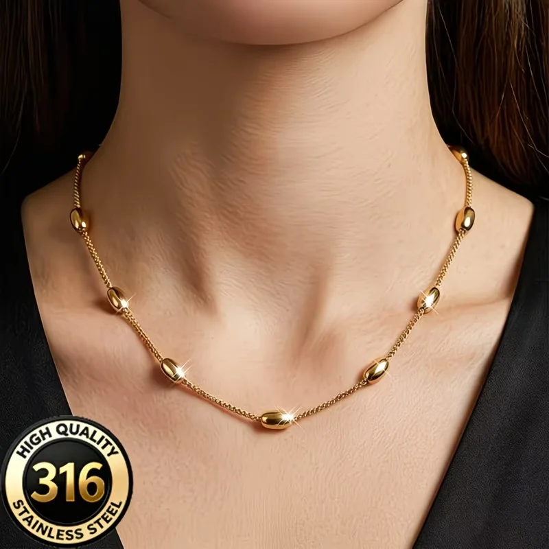 Elegant Bead Ball Chain Necklace for Women Simple Stylish Clavicle Beaded Chains Choker for Layering Decor Stainless Steel Colar
