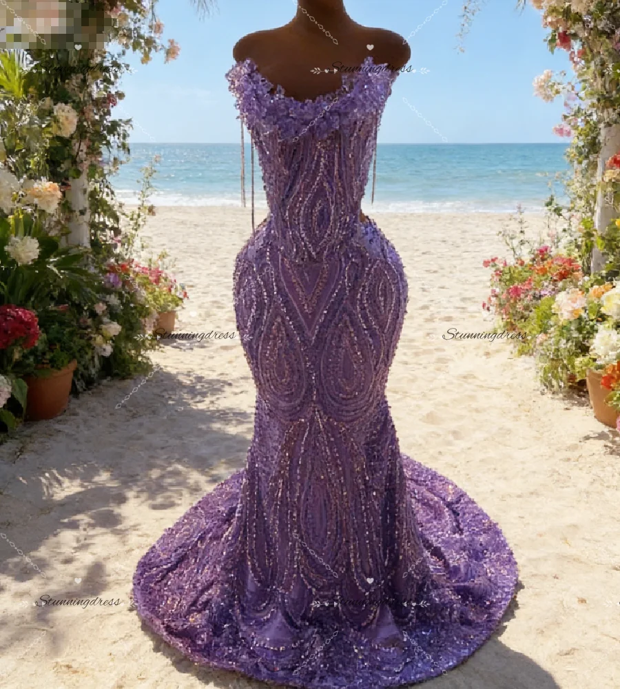 

Opulent Purple Diamond Evening Dresses 2026 Luxury Mermaid Crystal Aso Ebi Prom Dress For Black Girls Floor Length Mermaid Gown