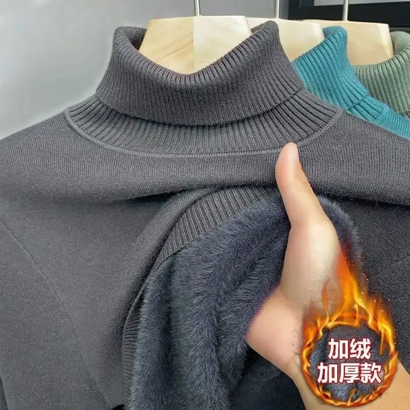 

Sweater For Men Winter Thicken Turtleneck Slim Knit Pullover New Warm Plush Velvet Lined Knitwear Jumper Tops Casual Poleras