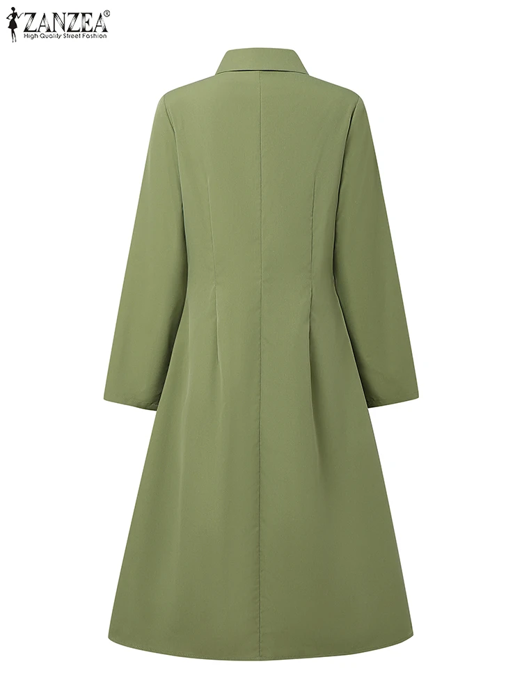 2025 ZANZEA elegante vestido camisero de otoño para mujer elegante Vestidos de trabajo OL de manga larga vestido veraniego de cintura alta sólido una línea Vestidos de fiesta