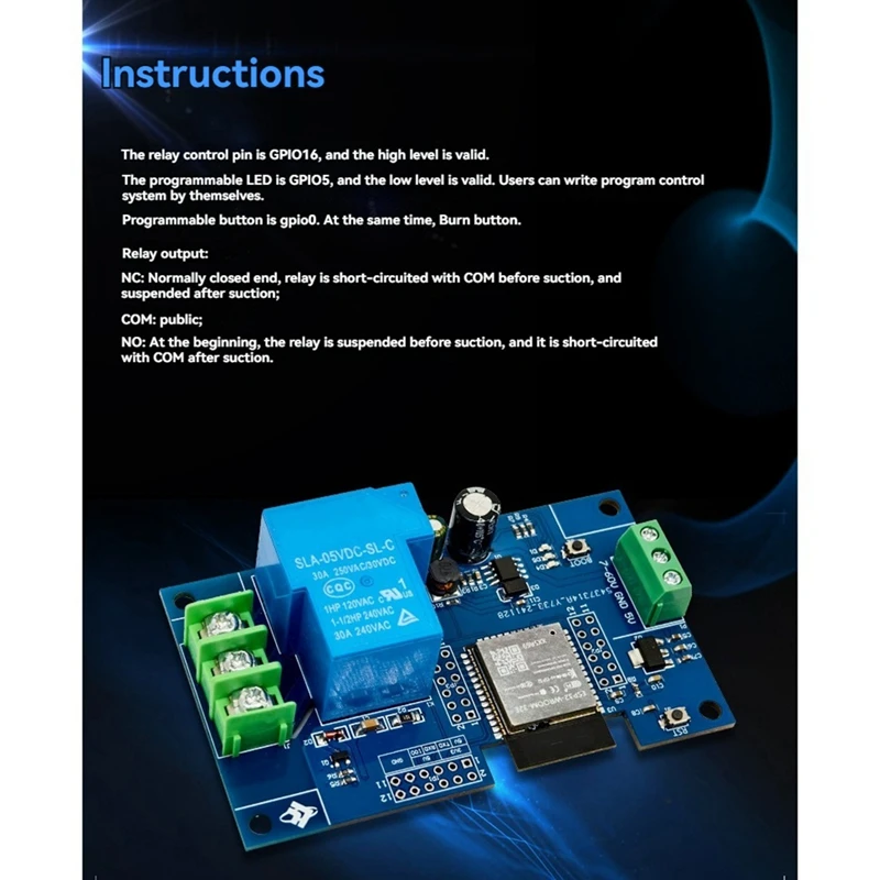 1-Channel WIFI Relay Module 30A ESP32-WROOM-32E Development Board Module For Smart Home Wireless Control DC7-60/5V