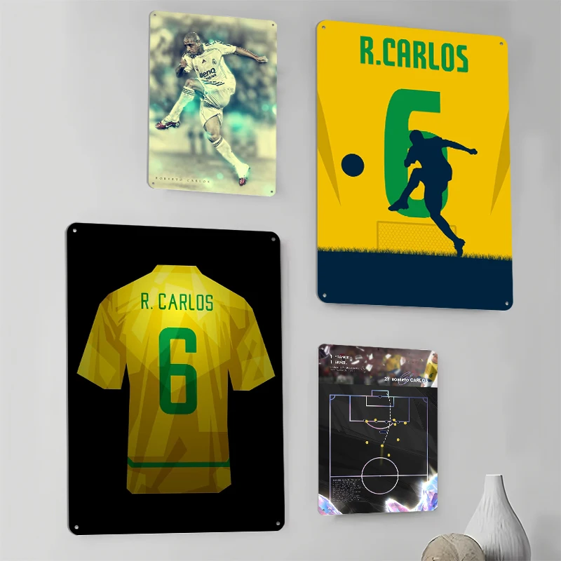 روبرتو كارلوس القصدير اللوحة جدار الفن الملصقات خمر لوحة معدنية علامات معدنية قابلة للتخصيص لمحبي كرة القدم غرفة الديكور الرجعية
