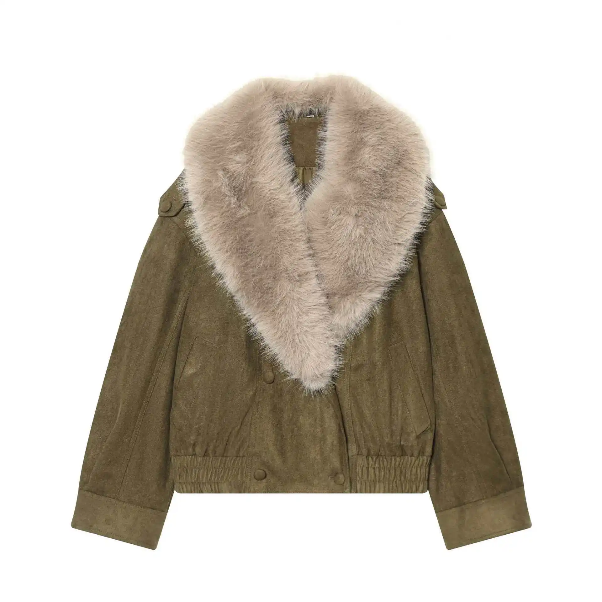 

Women Faux Fur Collar Jacket Autumn Winter Women's Suede Coat Long Sleeve Loose Female Streetwear Casual New Outerwear