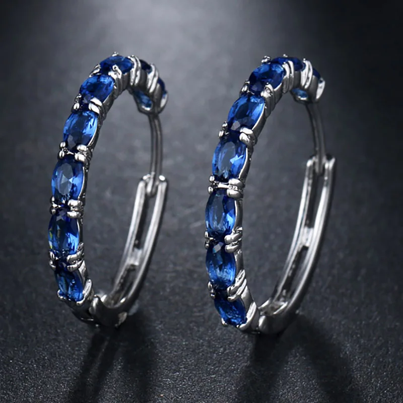 2018 Fashion Green Cubic Zirconia Hoop Earrings For Party Women Round Circle Hoops Fashion Jewelry AE463