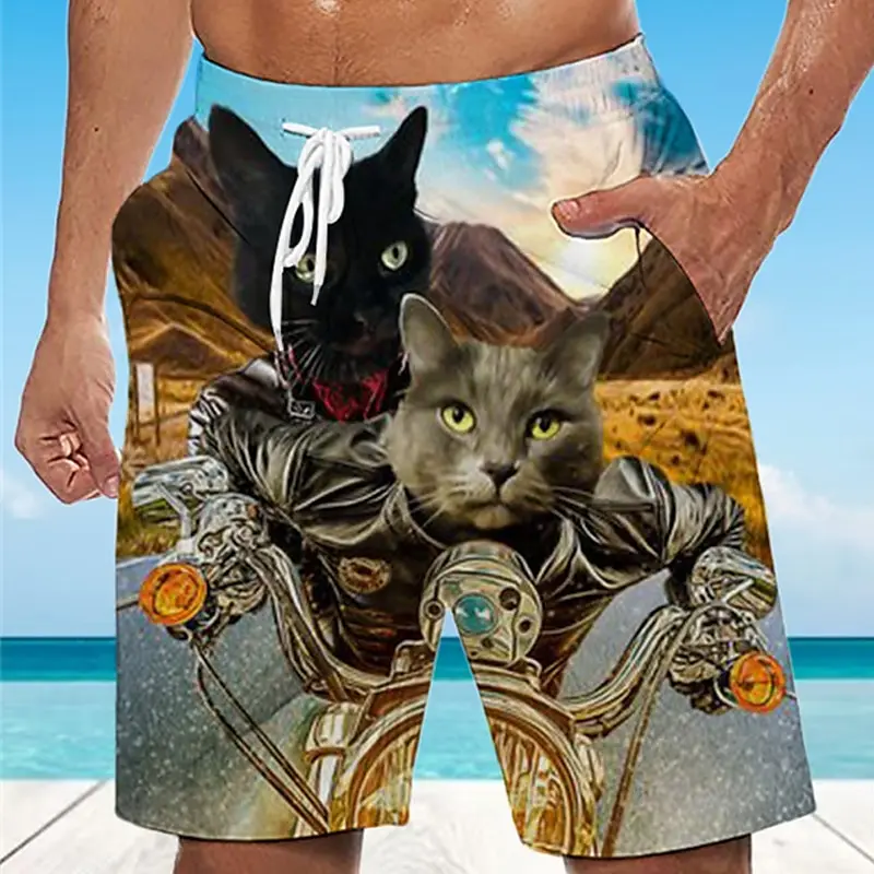 Funny 3D Print Men's Beach Shorts Cats Dogs Abstract Graphic Daily Casual Short Pant Summer Outdoor Seaside Holiday Swim Trunks