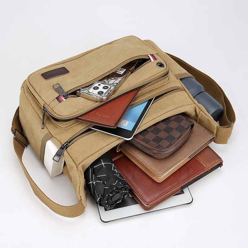 Large Capacity Canvas Tool Bag Men's Shoulder Crossbody Bag for Construction Site Wear Resistant Travel Bag Casual Style