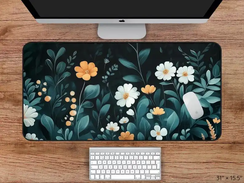 

Turquoise Floral Desk Mat,non-slip and Waterproof Gaming Mousepad,office and Gaming Desk Decoration Mat,perfect Gift for Friends
