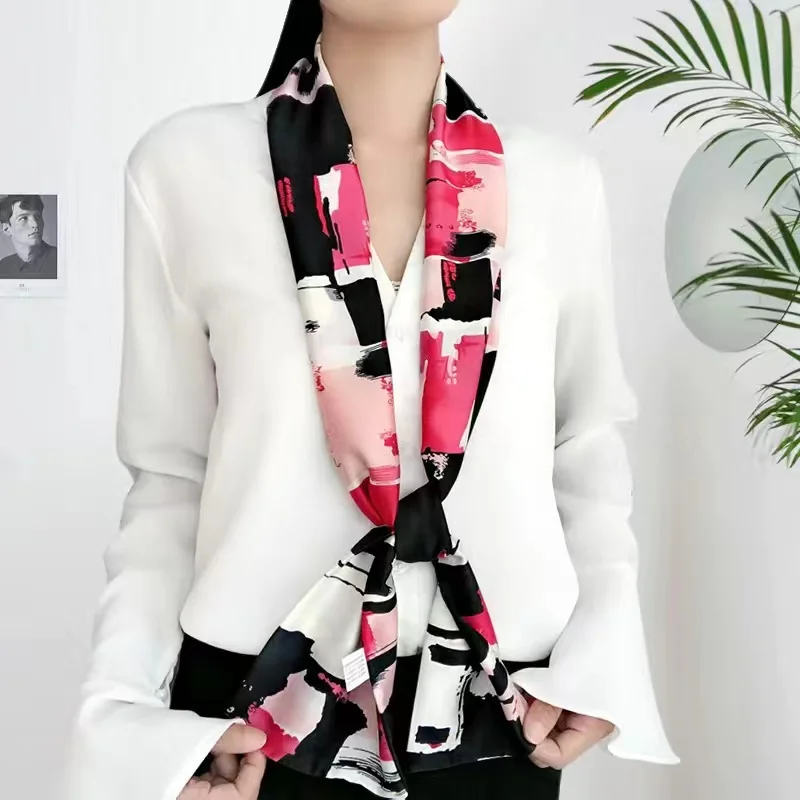 Japanese Changeable Scarf Spring Imitation Women‘s Silk Long Scarfs Fashion Printing Ladies Neck Scarves Hair Scarf 15CMX145CM