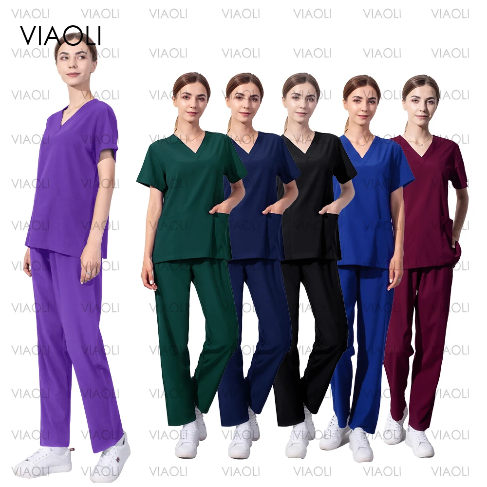 

New Arrival Clinical Workwear Women Nursing Scrub Straight Leg Pants Set Hospital Doctor Sets Women Stylish Nurse Scrub Uniforms