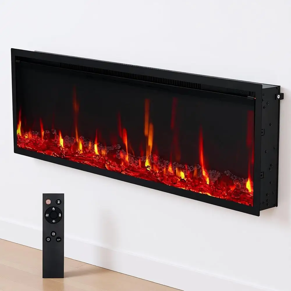 

Электрический настенный и встраиваемый камин 50 дюймов с пультом ДУ, ультратонкий линейный камин-обогреватель 4.2, 750 Вт/1500 Вт, 2 скорости нагрева