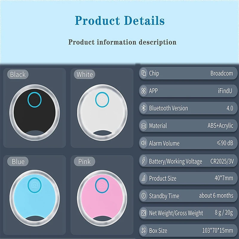 GPS Tracking Device for Children, Key Finder, Bluetooth Tracker, Item Locator, App Control, Fit para Chaves, Animais de estimação, Telefone, Carteira, Crianças, 4 Pack