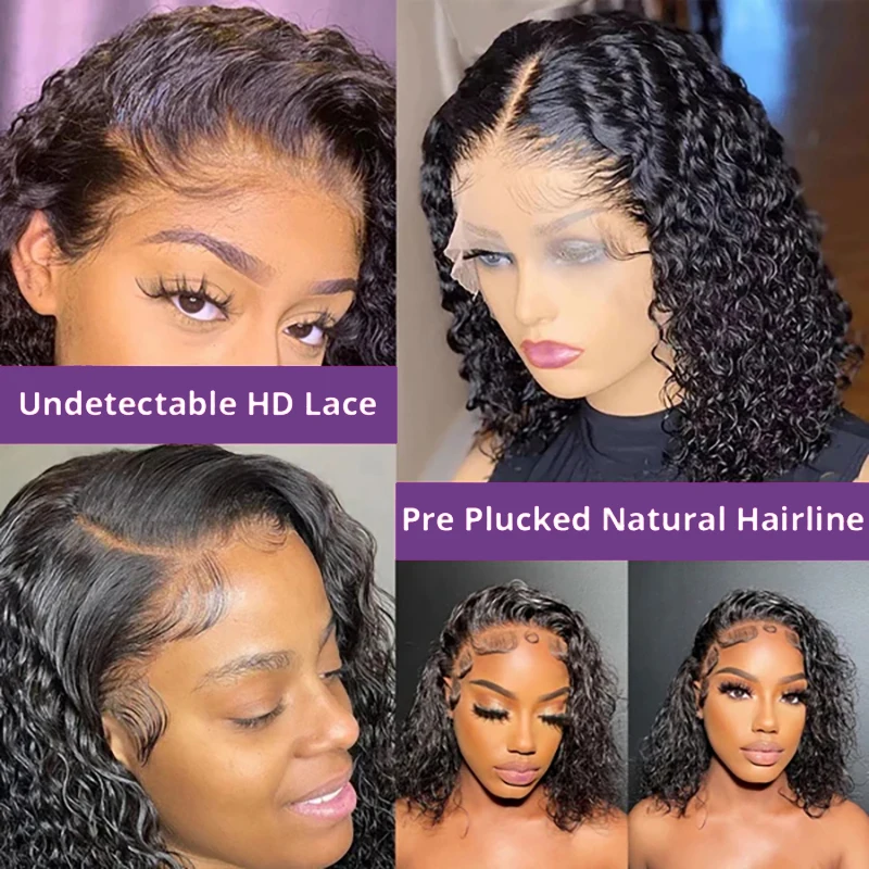 Bob Wigs Afro Curly Undetectable Lace Short Wig Deep Curly Human Hair Wigs 180% Density 13x4 Lace Frontal Wig Remy Virgin Hair