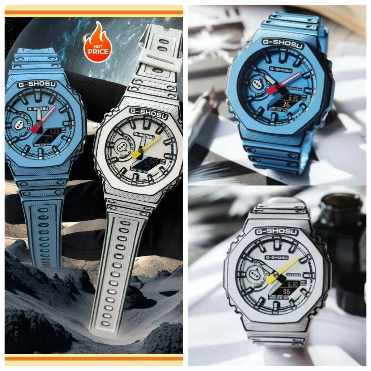 

9898 Store Digital Sports Electronics Unisex Watch Comic 2100 Series World Time Full Function All Hands Operational Oak Series