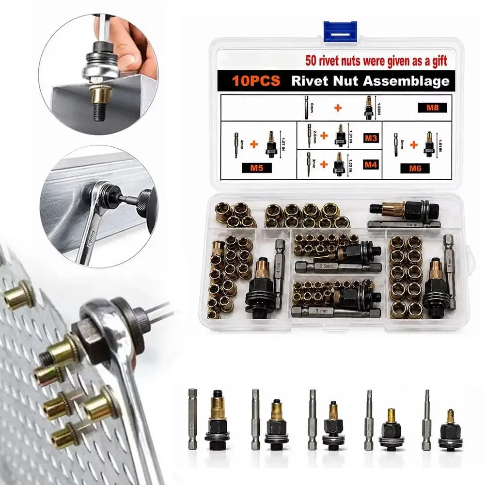 10PCS Rivet Nut Assmblage Rivet Nut Set Automotive Repair Parts Manual Rivet Tool Set