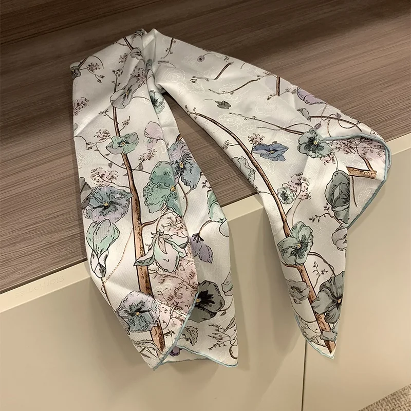 Floral 90 100% Silk Scarf Neckercheif Shawl 18mm Double Sided Real Silk Head Scarfs Hijab for Hair Wrapping