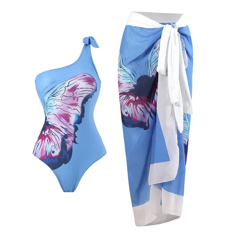 2026 New Two Piece Swimsuit Multicolor Printed Mesh Long Skirt Women's Swimsuit Bikinis Swimsuit Beach Skirt Swimwear Cover-up