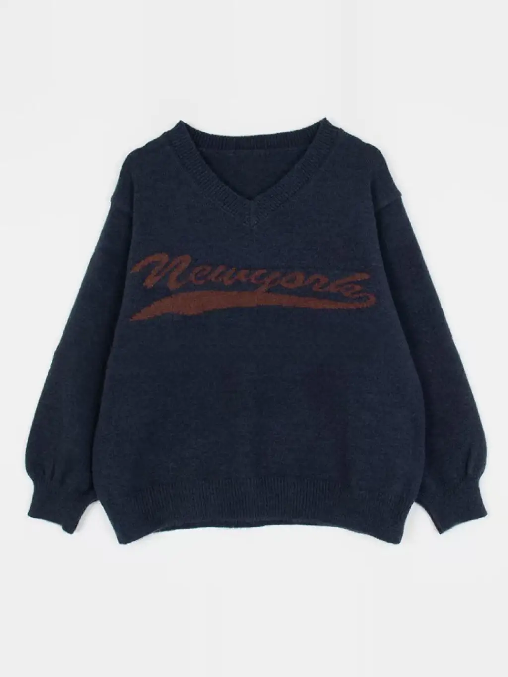 レトロなエンリック刺繍入りVネックルーズ万能ニットセーターカジュアル通勤スレ冬コレクションレディースニットウェア