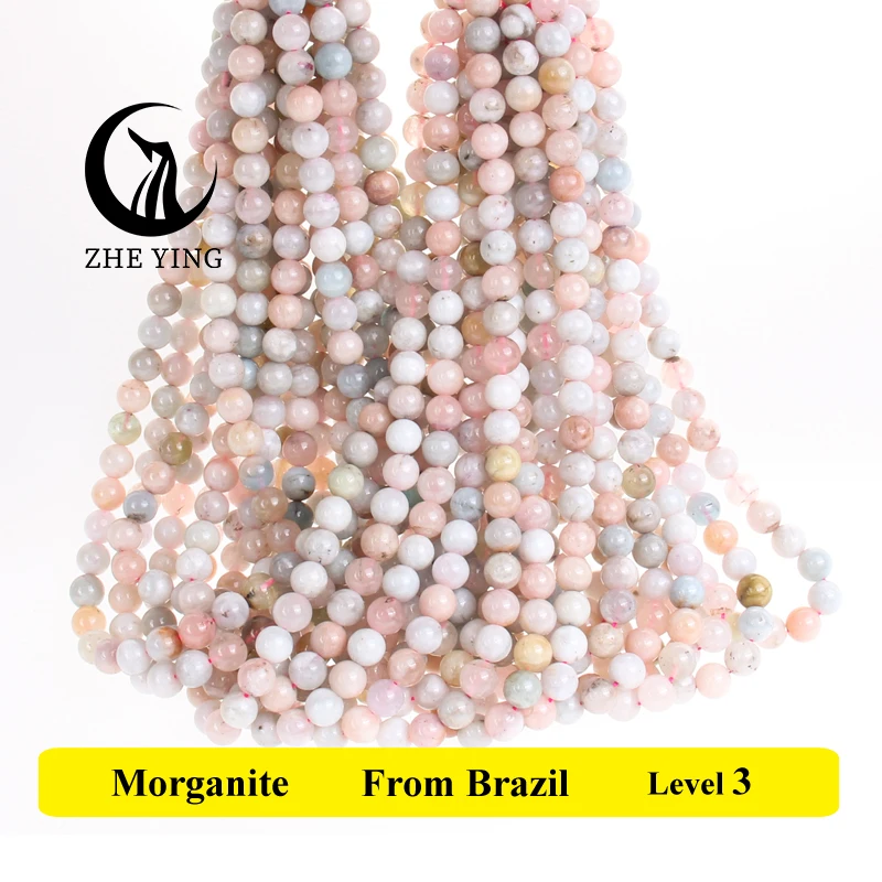 Colorful Morganite Natural Stone Beads Round Loose Spacer Gemstone Bead For Jewelry Making DIY Bracelet Necklace 15\'\' 6/8/10mm