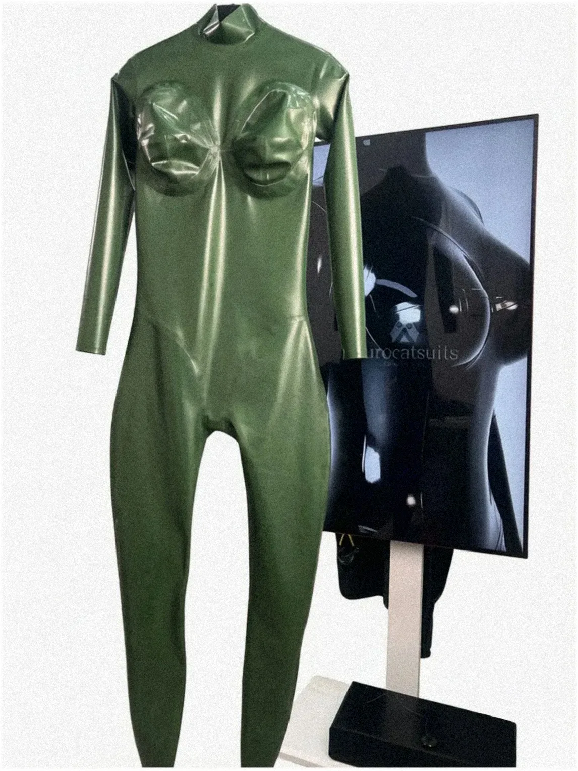 Photography Outfits - Damen Glänzender Langarm-Anzug mit Stehkragen und