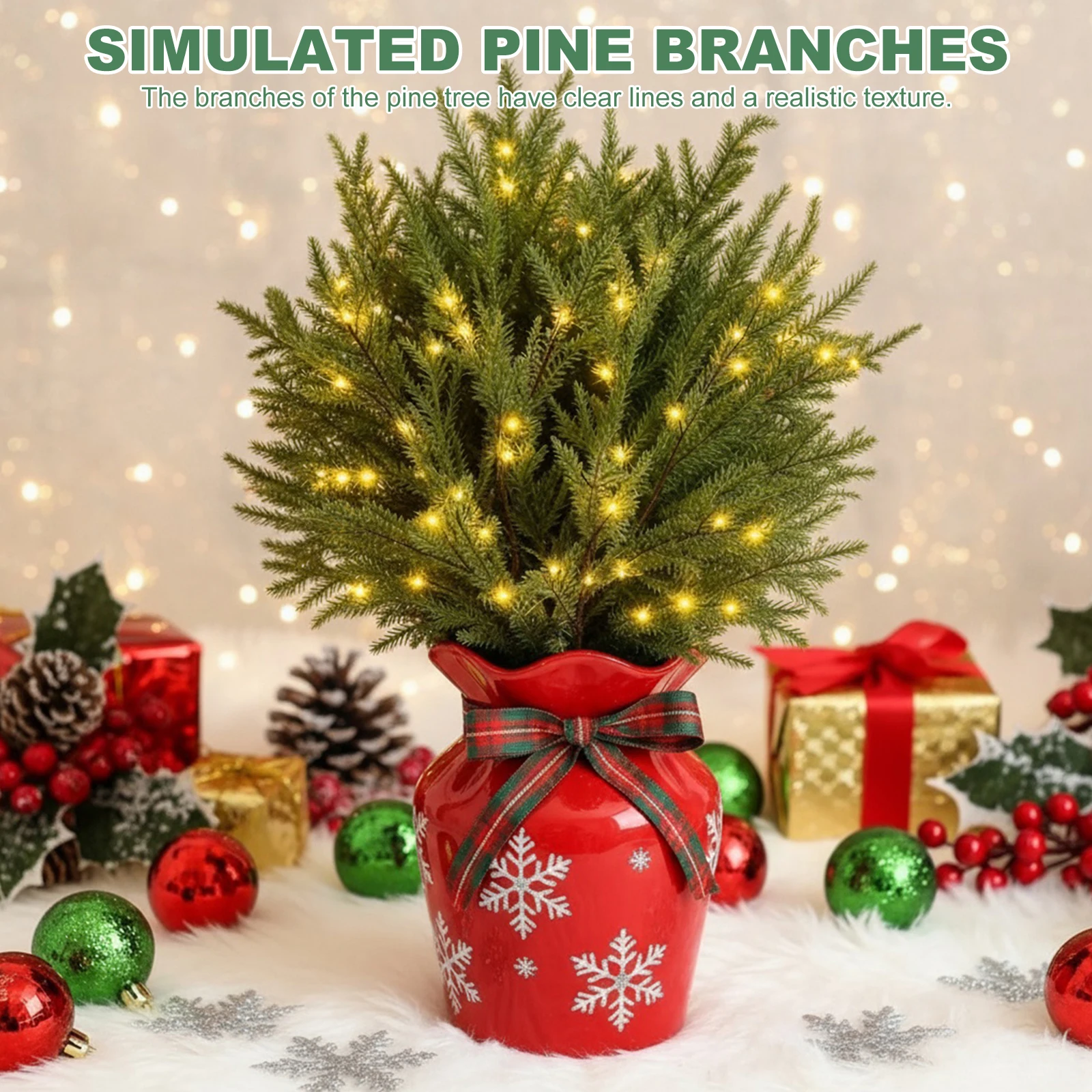 

Lighted Norfolk Pine Branches Artificial Greenery Pre-Lit Pine Stems Faux Evergreen Pine Sprigs for DIY Garlands Wreaths Crafts