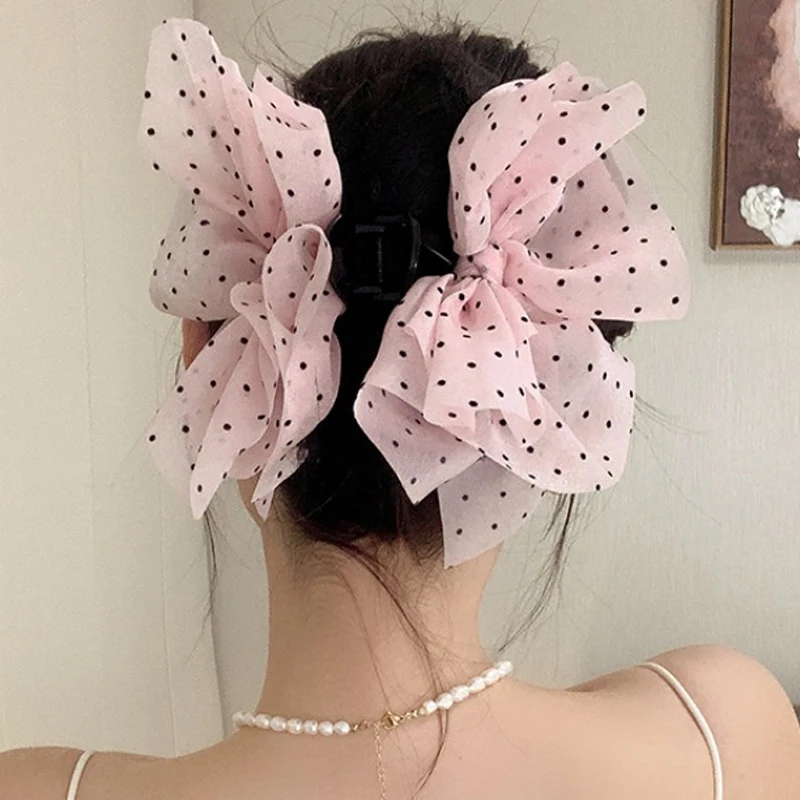 

Pink Lace Bow Spotted Designer Women Hair Clip Korean Fashion Y2k Wedding Club Party Hair Clip For Femme New Headwea Accessories