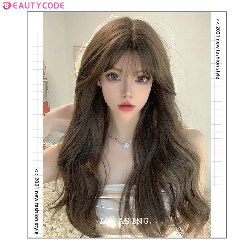 Beautycode longo ondulado ombre brown perucas sintéticas para as mulheres resistente ao calor natural meio parte cosplay festa lolita perucas de cabelo