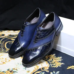 Luxury Men's Patent Leather Dress Shoes Alligator Pattern Oxford Brogue Lace-Up Formal Shoes for Office Wedding Party
