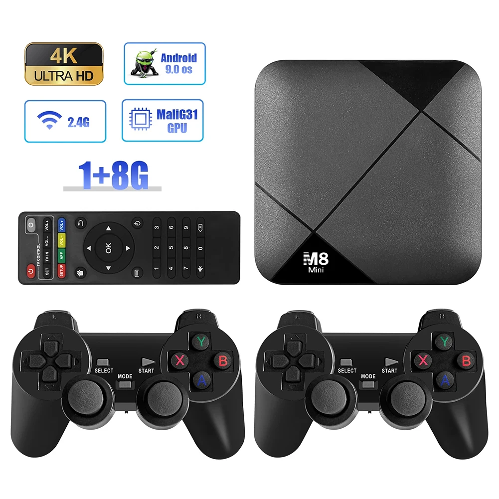 

Small Black Game Console TV Box 2.4G Wireless Gamepad 7600+ Retro Games High-Definition Medias Player For Television Game