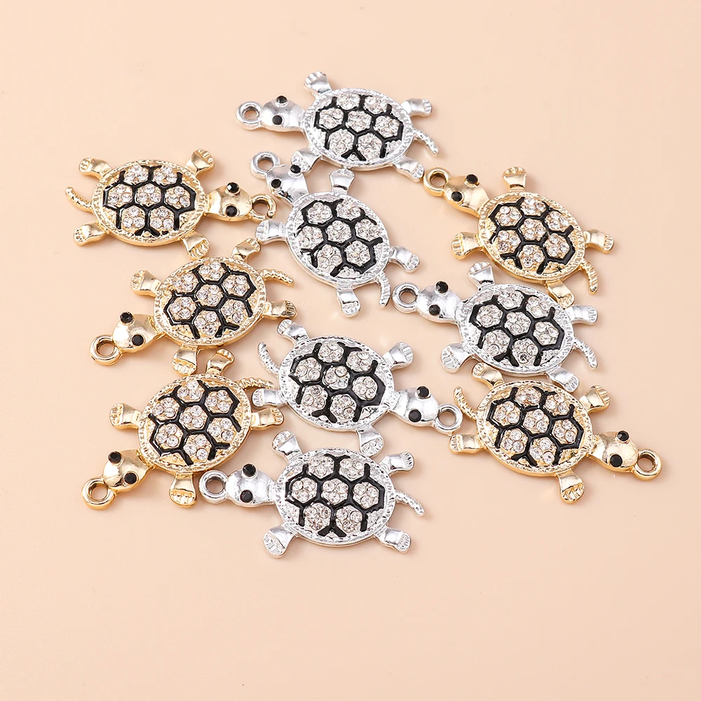 Leslie 10 Stück luxuriöse, gold- und silberplattierte Kristall-Schildkröten-Anhänger für Armbänder, Halsketten, Ohrringe, handgefertigter DIY-Schmuck – Detail 3