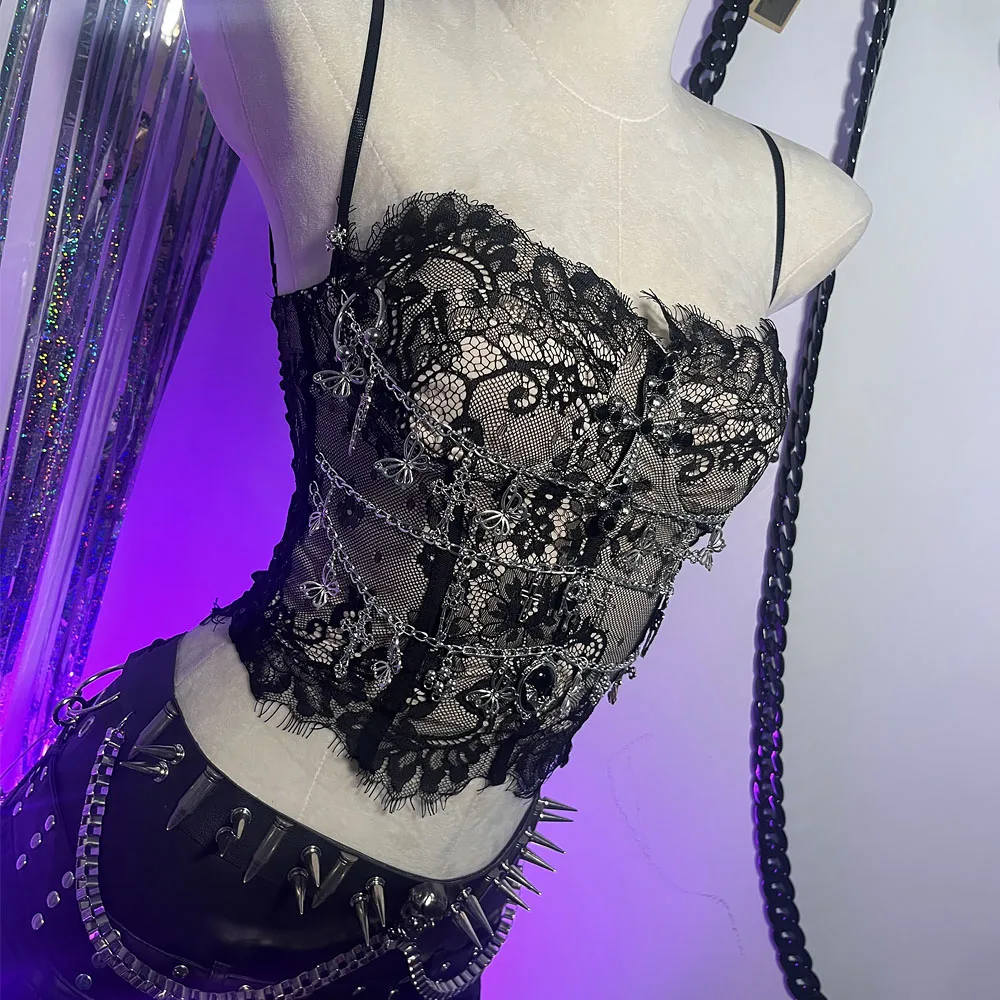 

Goth Skull Cross Eco Gothic Emo Y2K Halter Camisole TOPS E-Girls Punk Rock Harajuku 90s Grunge Butterfly Club Wear