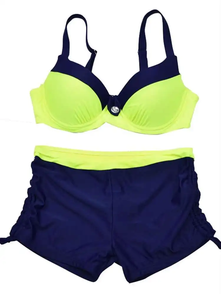 New Sexy Neon Swimwear Women Swimsuit Two Pieces Tankini Push Up Bathing Suit Tankinis With Shorts Mujer Womens Swim Suits Trunk