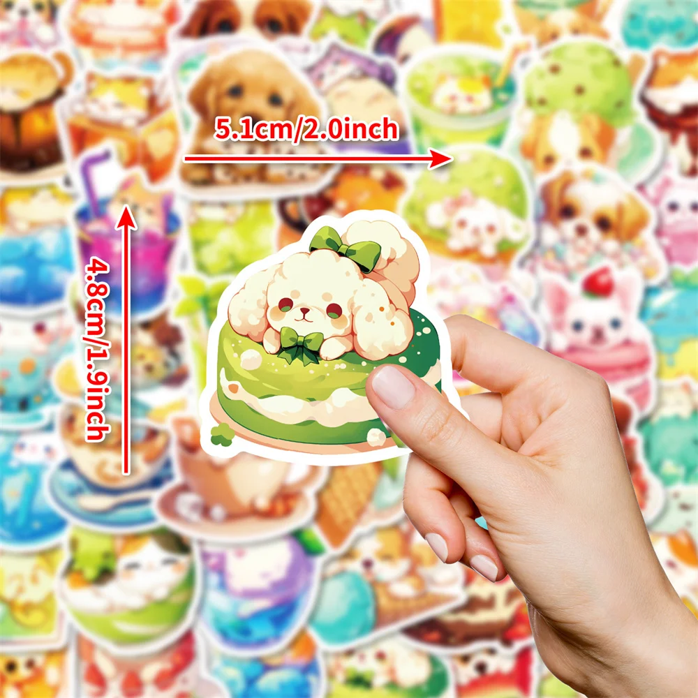 50Pcs Children's Cartoon Animal Decorative Stickers for Scrapbooks Cute Hand-Drawn Food and Small Dog Sketch Waterproof Stickers