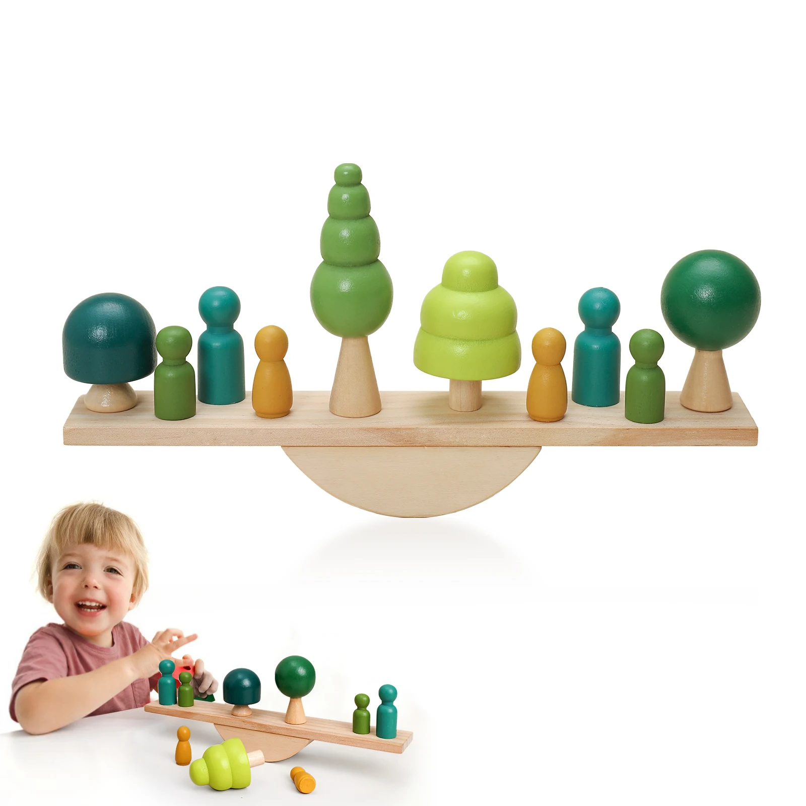 Montessori das crianças brinquedos educativos de madeira bonecas coloridas balanceamento brinquedos de treinamento do equilíbrio do bebê construtor para crianças presente gangorra